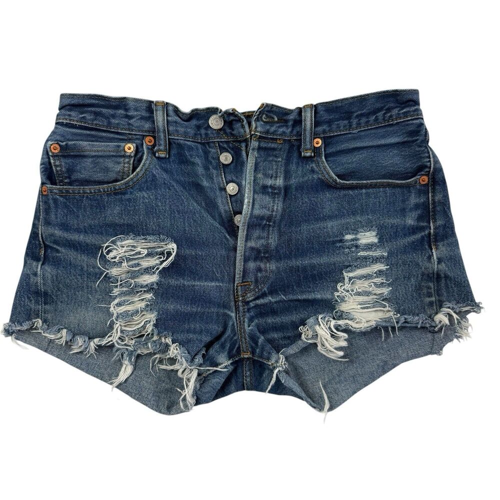 Levi's Destroyed Denim Shorts 30" Waist 501 Button Fly Distressed Men 33 Cut Off